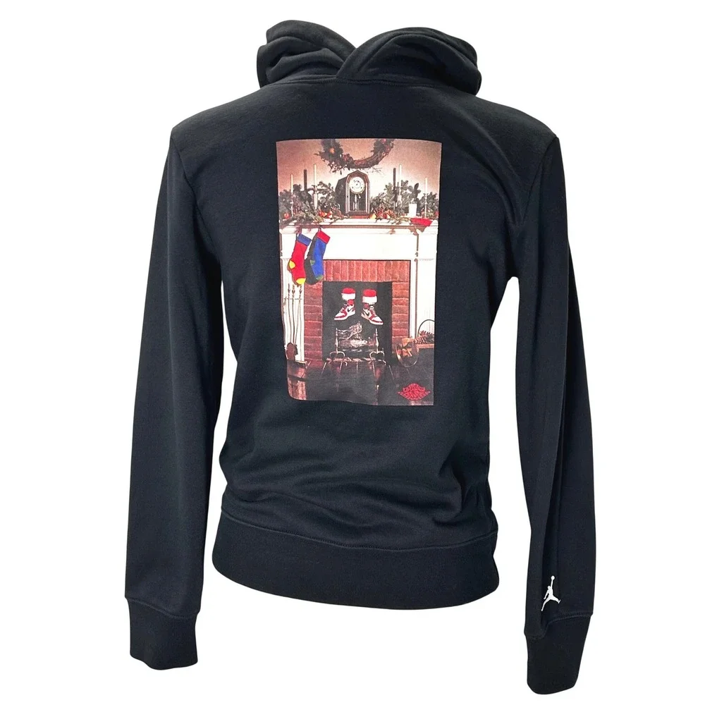 Air Jordan Kids Black‎ Graphic Hoodie Chimney Fireplace Print Size 12 13 Years